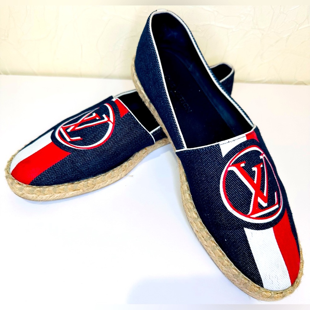 Louis Vuitton Navy Blue Denim Espadrille Flats